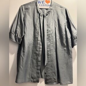 LIKE NEW! J. Crew Gun Metal Grey Pleated Blouse Bow Sz 12